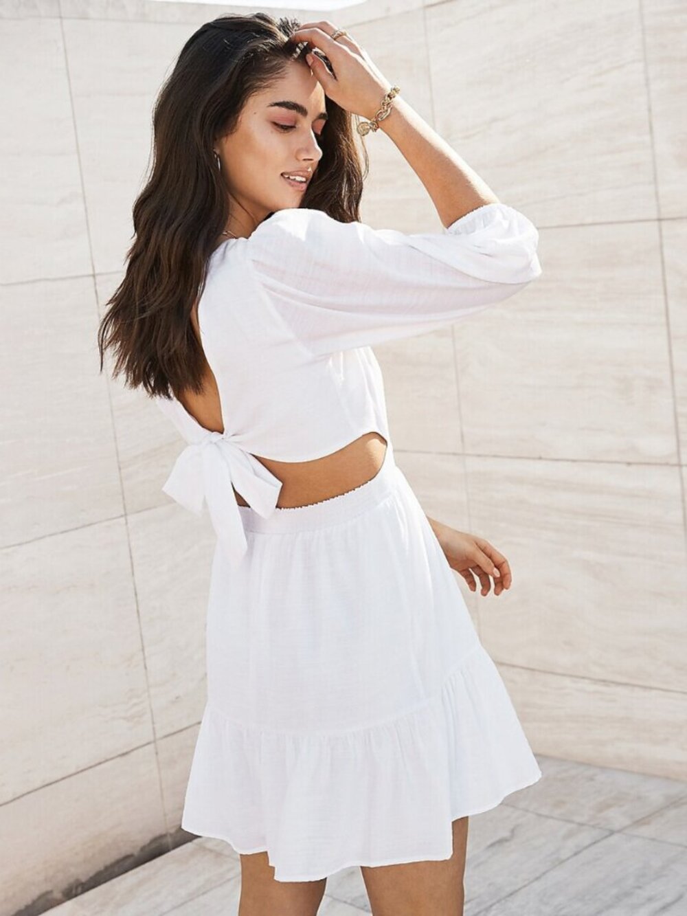 Express White Tie Back Ruffle Hem Mini Dress